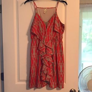 Francesca‘s Coral any Gray Zipper Spaghetti Strap Knee Length Dress Size L